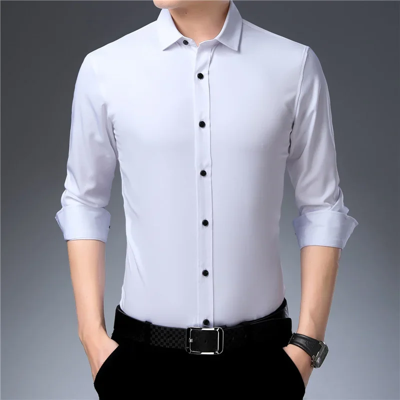 Anti-Wrinkle Slim Fit Men's Dress Shirt White Black Blue Red Social Formal