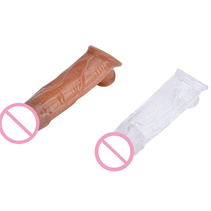 Penis Sleeve Dick Extender Enhancer Testis Bondage Cock Sleeve Penis Enlargement Reusable Condom Time Delay Sex Toys For Men