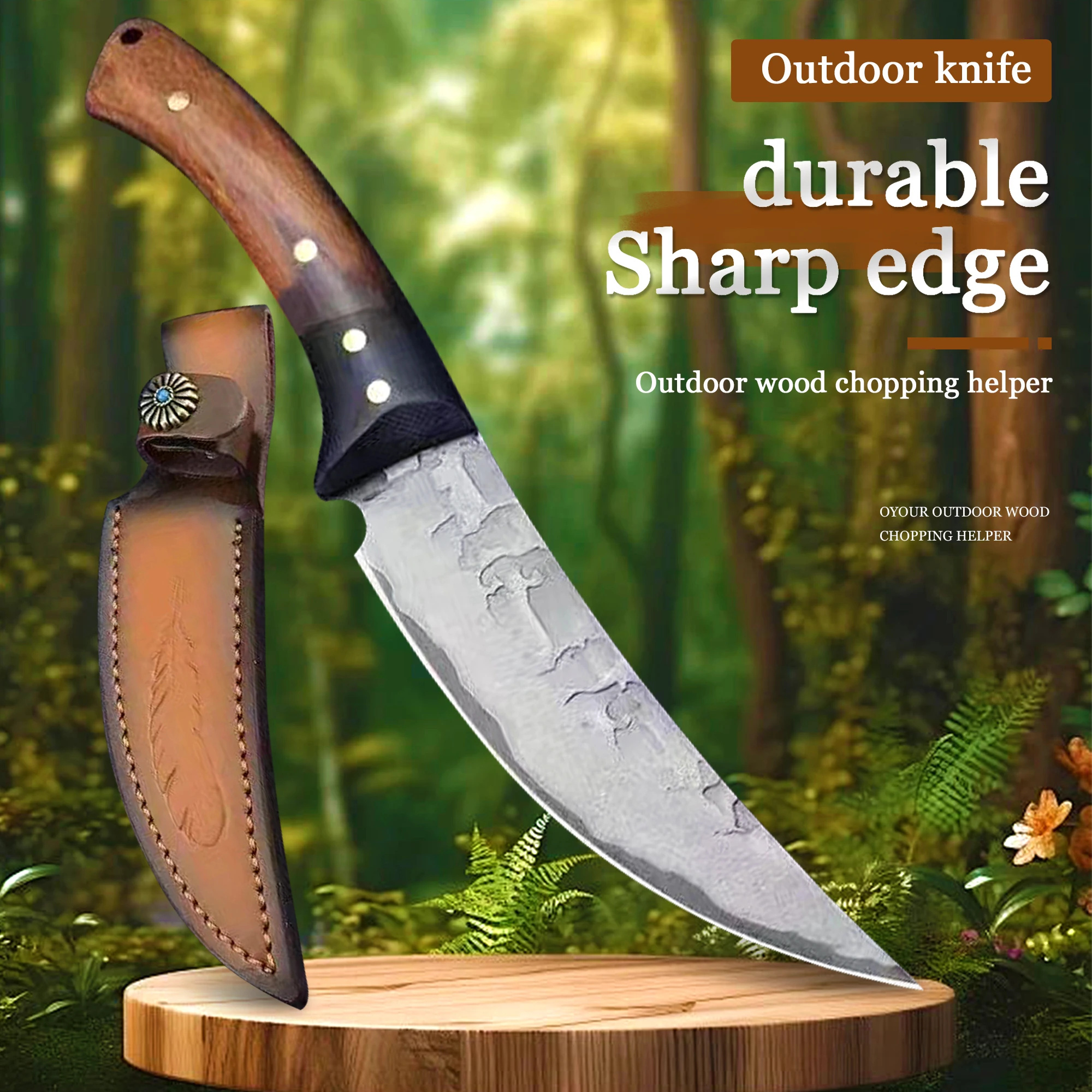 WPKOPYA (USA ) Japan 9CR18MOV steel hunting knife V-shaped blade durable sharp camping knife, outdoor survival knife