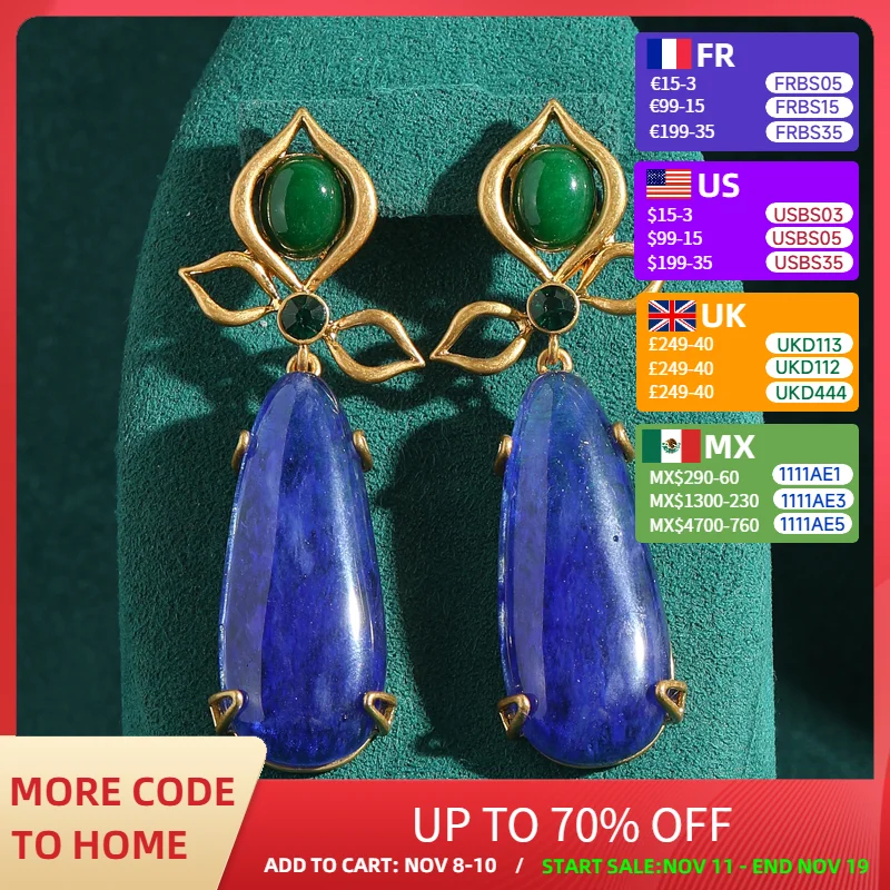 

Vintage Sapphire Blue Lapis Lazuli Drop Earrings Statement Woman 2025 Luxury Designer Brands Charm Antique Jewelry Accessories