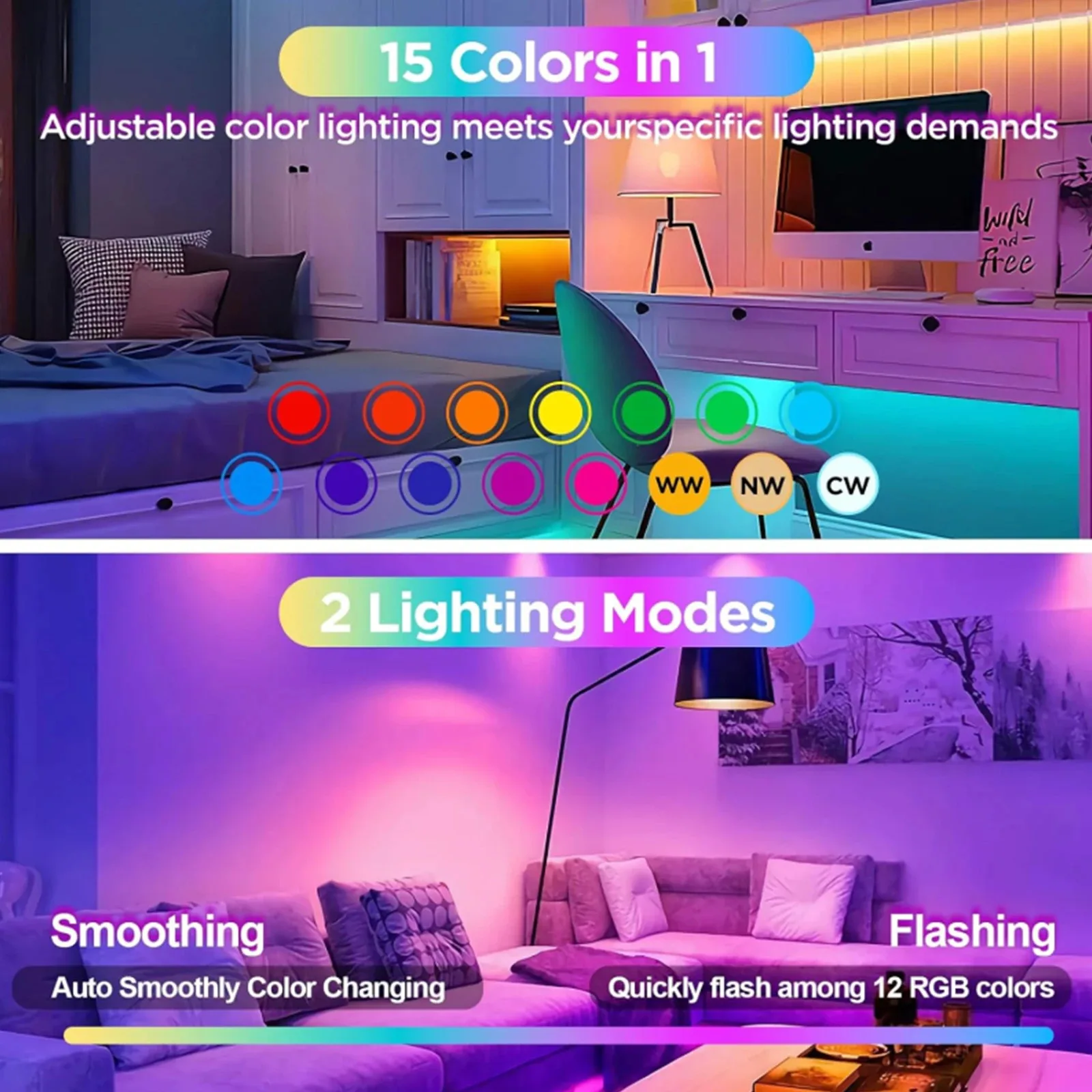 LED Night Lights Remote Control Dimmable RGB Lamp 15 Colors Rechargeable E27/E26 Light Bulbs Ambient Reading Camping Lamp