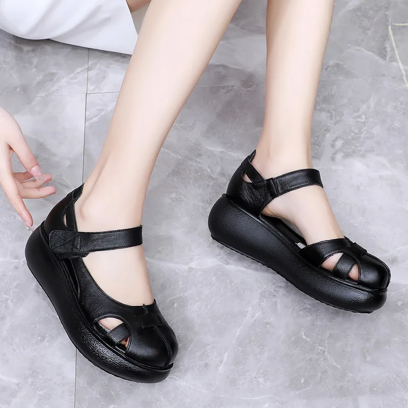 GKTINOO High Quality Platform Sandals Women 2024 Genuine Leather Non Slip Wedges Sandals Summer Round Toe Female Shoes Handmade