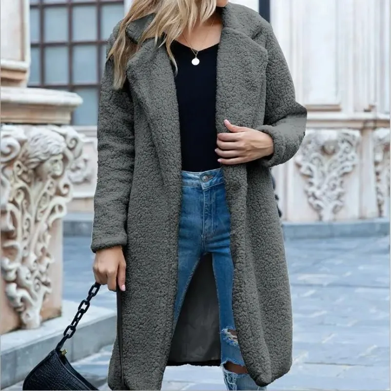 Women Warm Teddy Bear Coat Ladies Fur Jacket Medium length turtleneck sweater Outwear Plush Overcoat Long Coat cardigan cashmere