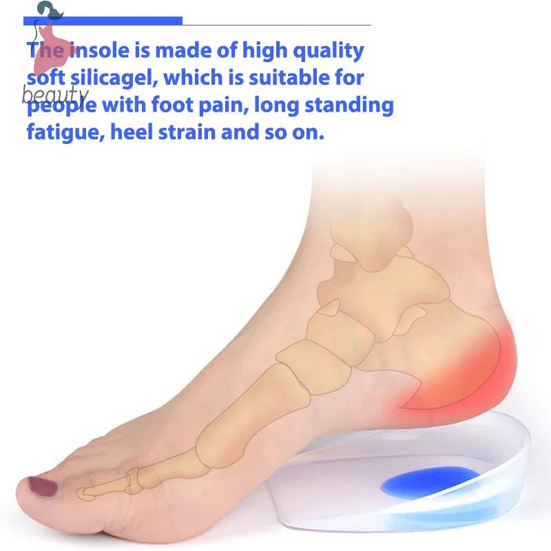 1 Pair Silicon Gel Heel Cushion Relieve Foot Pain Care Half Heel Insole Pad