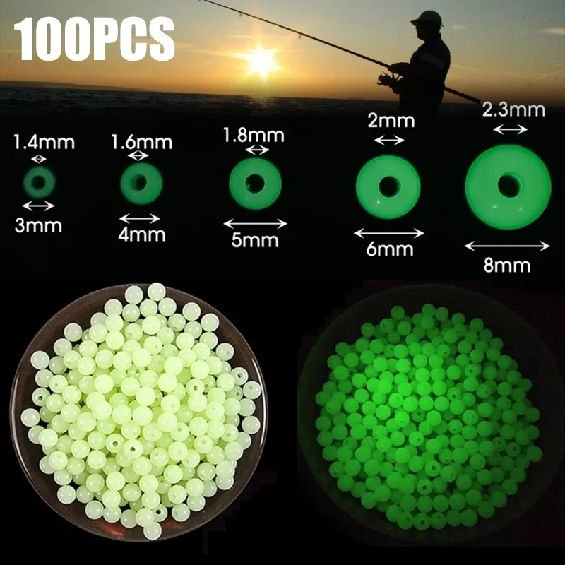 100pcs/Lot Luminous Beads 3mm-8mm Fishing Space Beans Round Float Balls Light Glowing for Outdoor Fishing Accessories Set