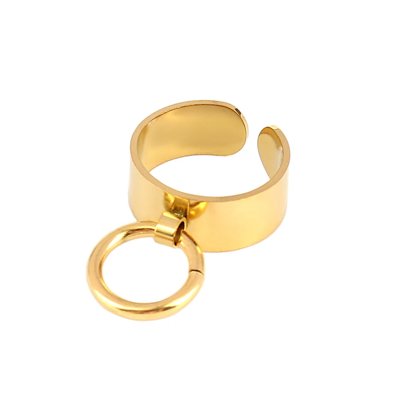 Anéis Abertos Circulares de Aço Inoxidável 316L para Mulheres, Anel Largo Banhado a Ouro 18K, Joias de Designer para Homens, Presentes para Festas