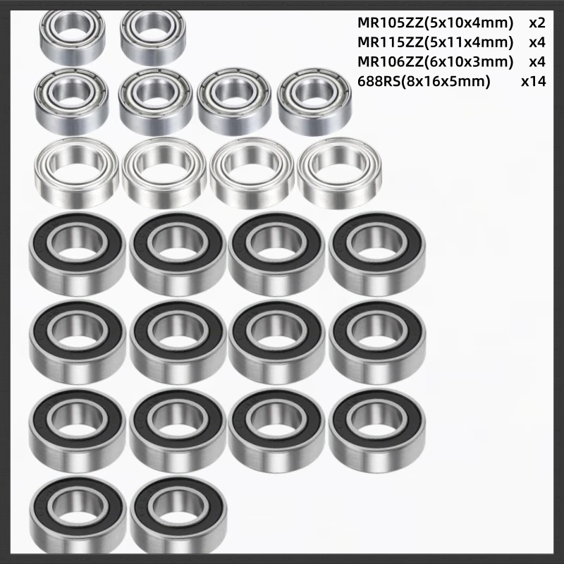 24Pcs Sealed Ball Bearing Set for Kyosho Inferno MP11 1/8 RC Buggy MR105 695 MR106 688 Upgrade Replacement Bearing Kit