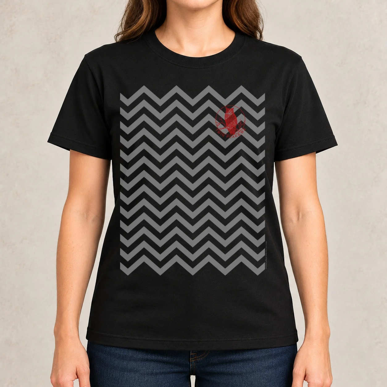 Twin Peaks Owl Pocket Logo Backward And Forward Design Women T-Shirt korean fashion plus size tops plain t shirt dress Women