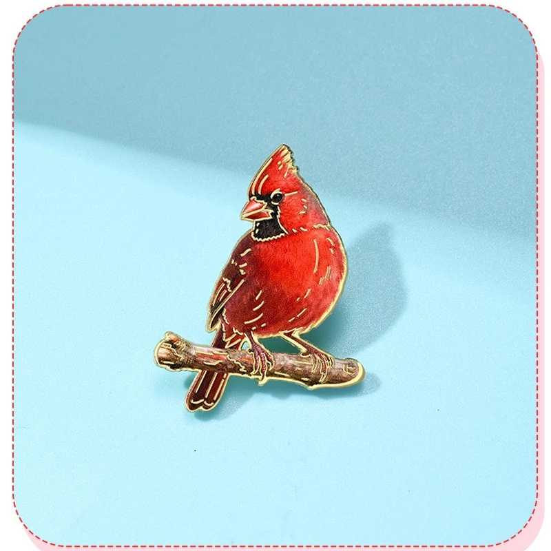 Creative Northern Cardinal Bird Shape Metal Brooches Red Cardinal Bird Badges Pins DIY Clothing Bags Hat Scarf T-shirt Accessory
