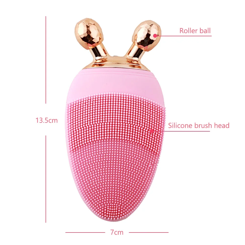 2 In 1 Mini Electric Facial Cleansing Brushes Ball Roller Massager Rechargeable Silicone Sonic Exfoliating Facial Pores Cleanser