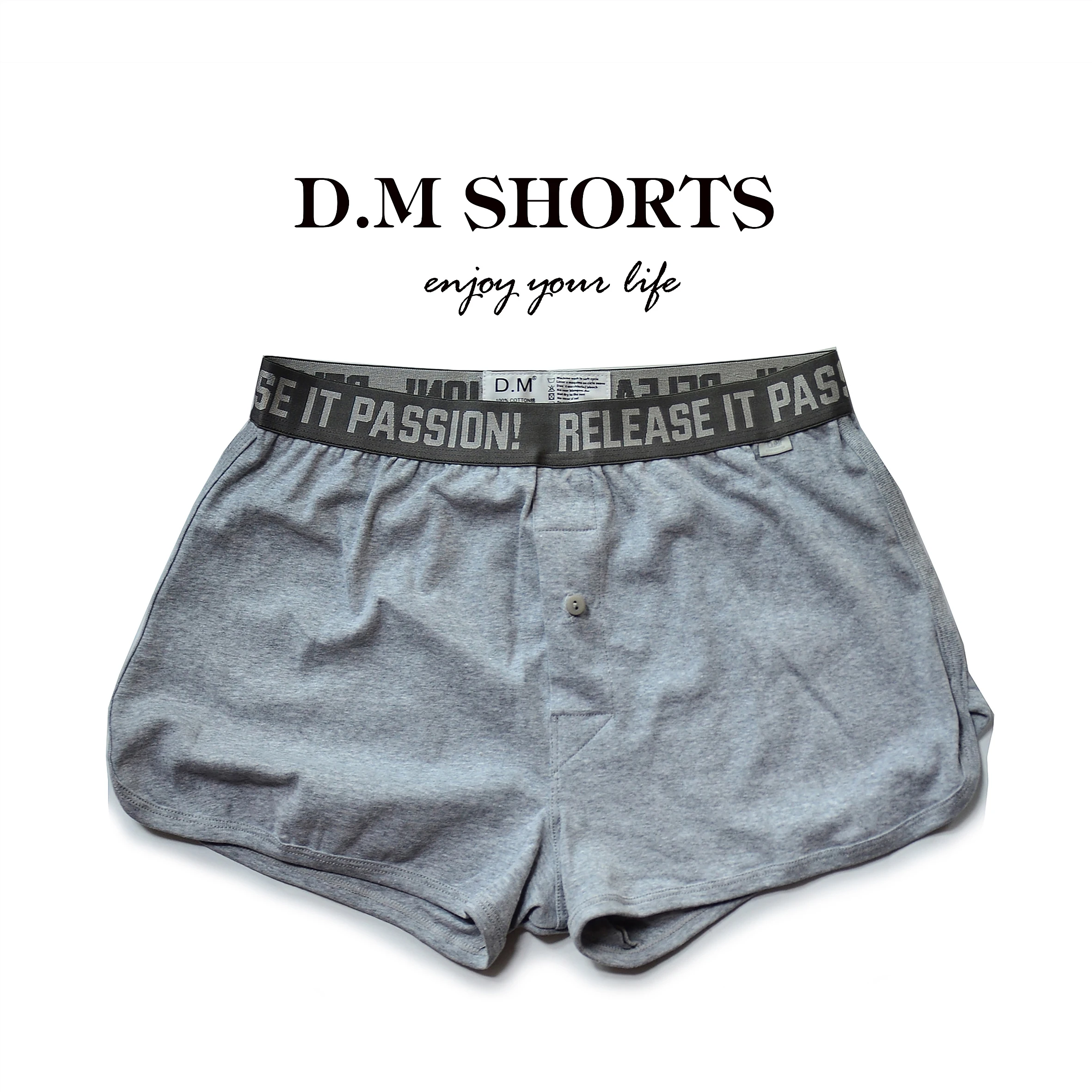

Men's Gray Buttons Underwear Youth Pants Low Waist Home Shorts Loose Four Corners Pajama Pants Cotton Letters A6007