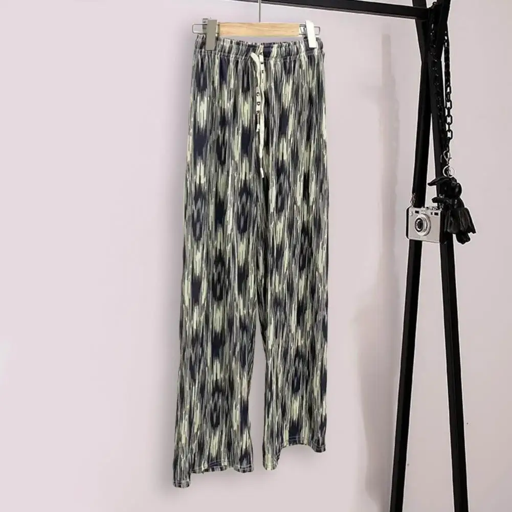 

Pants Ice Silk Wide Leg Pants for Women Breathable Tie-dye Trousers with Elastic Waist Deep Crotch for Summer Comfort Style