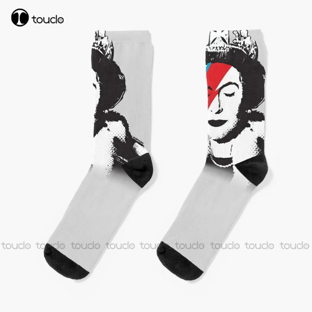 Banksy Uk England God Save The Queen Elisabeth With David Face Makeup High Quality Socks Slouch Socks Street Skateboard Socks