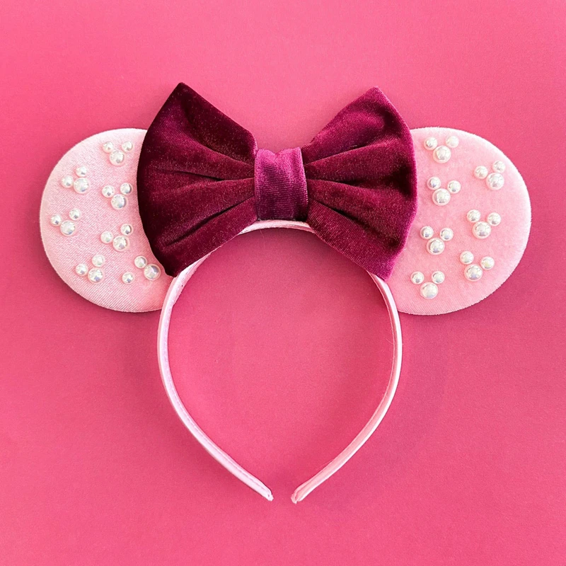 Mickey Head Band Kids Bow Hair Bands Baby Disney Black Hairband Pearl Minnie Mouse Ears Hair Band For Women Anime Headwear Gifts