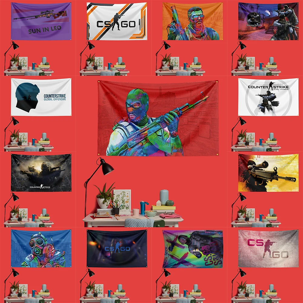 CS GO Inspired Flag 3x5 FT HD Printing Vivid Color Game Banner For Gaming Room Man Cave Bedroom Wall Decor Fans Gift