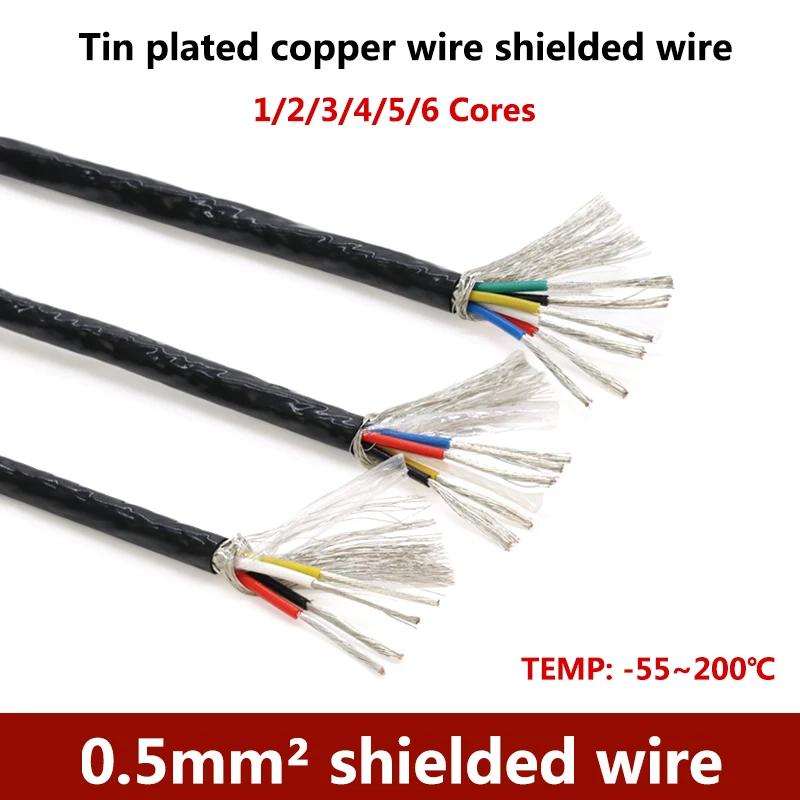 

1M 0.5mm² Black Shielded Wire 1 2 3 4 5 6 Cores Tin Plated Copper Wire Shield Wire Line Cable Silicone Insulation Sheath