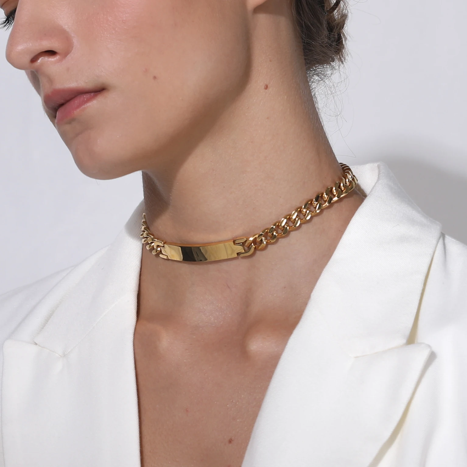 

U7 Stainless Steel 10mm Wide 14/16/18inches Custom Text Flat Band Tag Cuban Chain Choker Necklaces for Man Woman Jewelry Gift