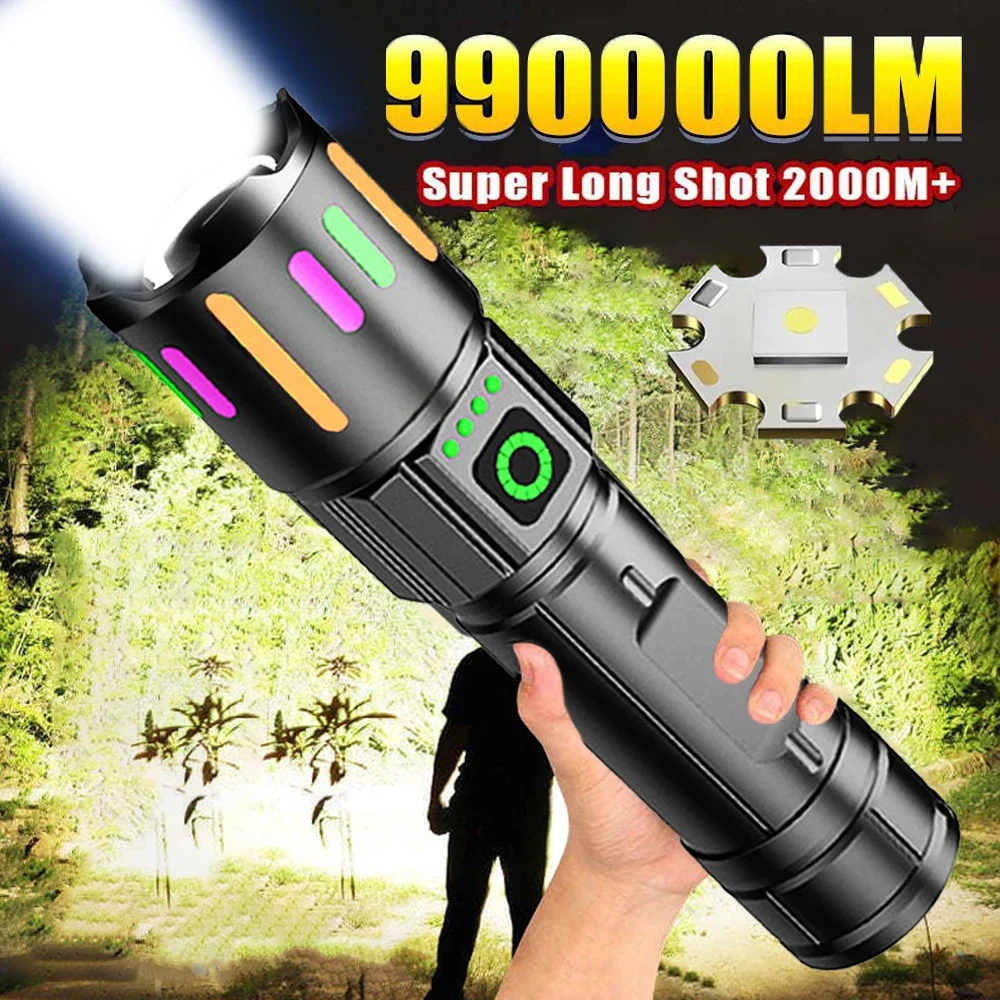 The Most Powerful LED Flashlight Rechargeable GT10 Flashlight High Power Zoom Flashlight Long Range Tactical Lantern Camping