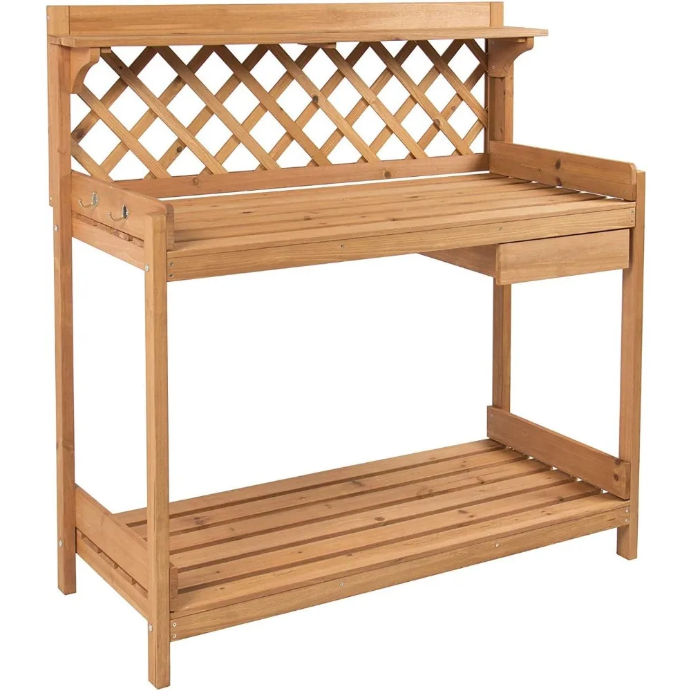 

Outdoor Garden Potting Bench Work Bench Station Planting Solid Wood Construction