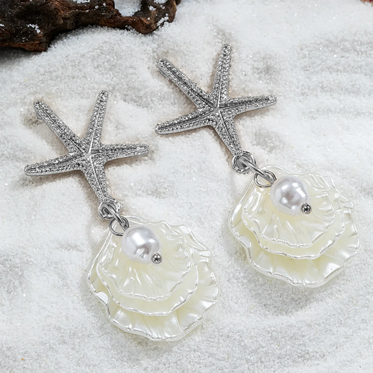 Orecchini con nappa smerlata perla imitazione ciondolo stella marina in lega stile vacanza estiva al mare per le donne Accessori moda Jewerly