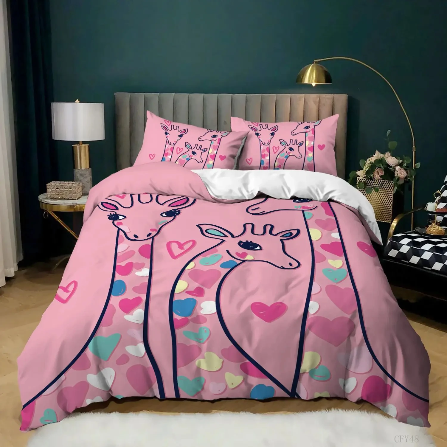 

Pink White Duvet Cover Giraffe Bedding Queen/King/Full Size Zoo Animals Bed Set 3 Pieces Colorful Giraffe Bed Comforter Cover