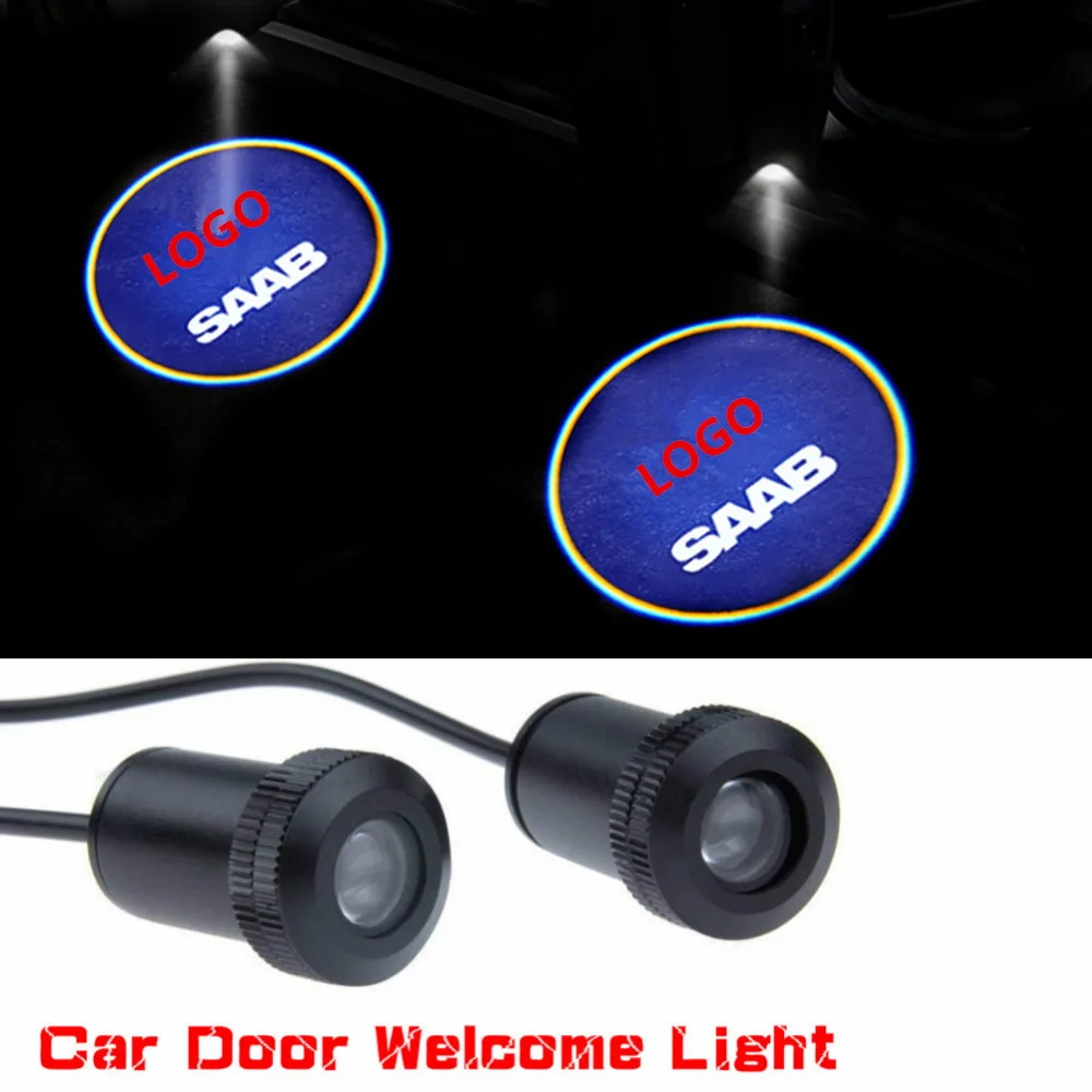 JURUS 2Pcs Car Door Lights Logo Projector For Peugeot 307 Logo For Saab 93 Accessories For Dodge Charger For Scania Car Products