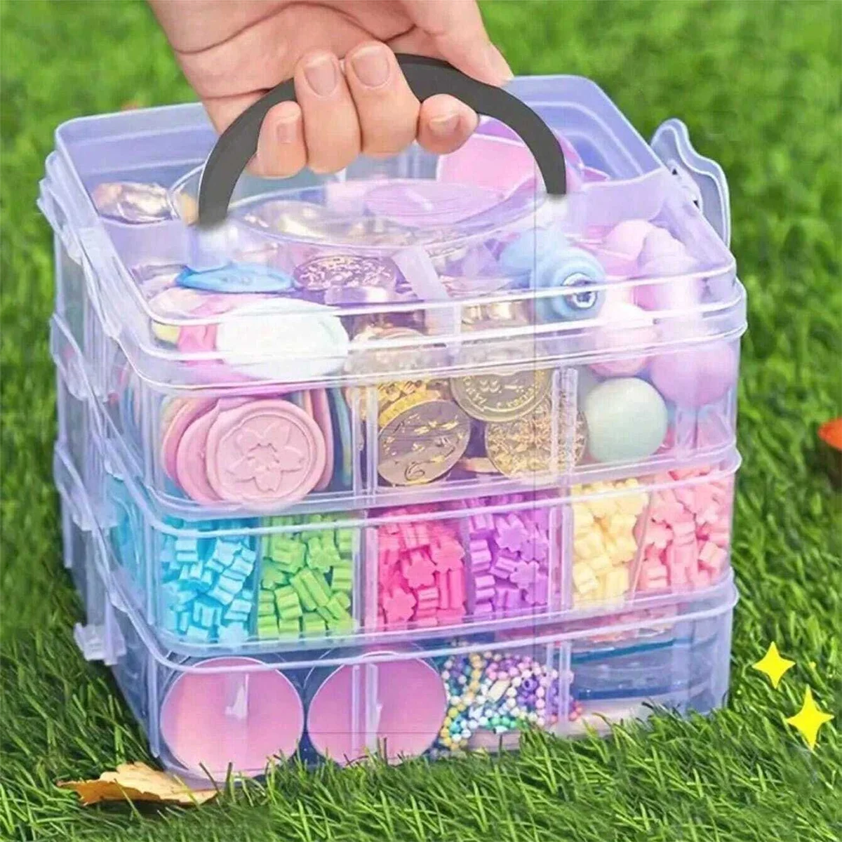 3 Tier 18-Grid Transparent Adjustable Stackable Compartment Slot Plastic Storage Box For Organizing Toys Jewelry Accessories