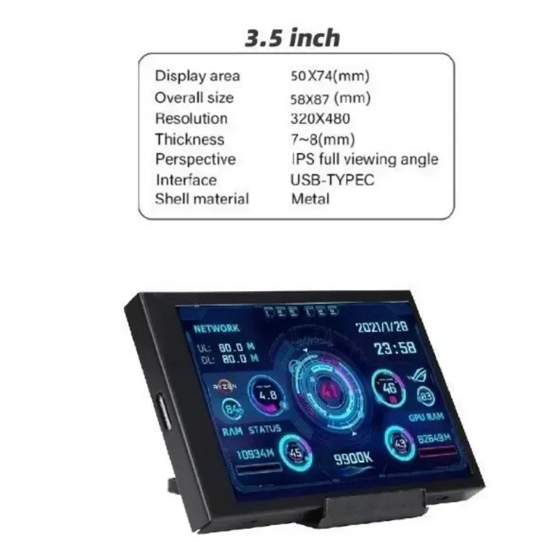 Secondary Screen Computer for CPU GPU RAM HDD MonitorUSB Display For Freely AIDA64