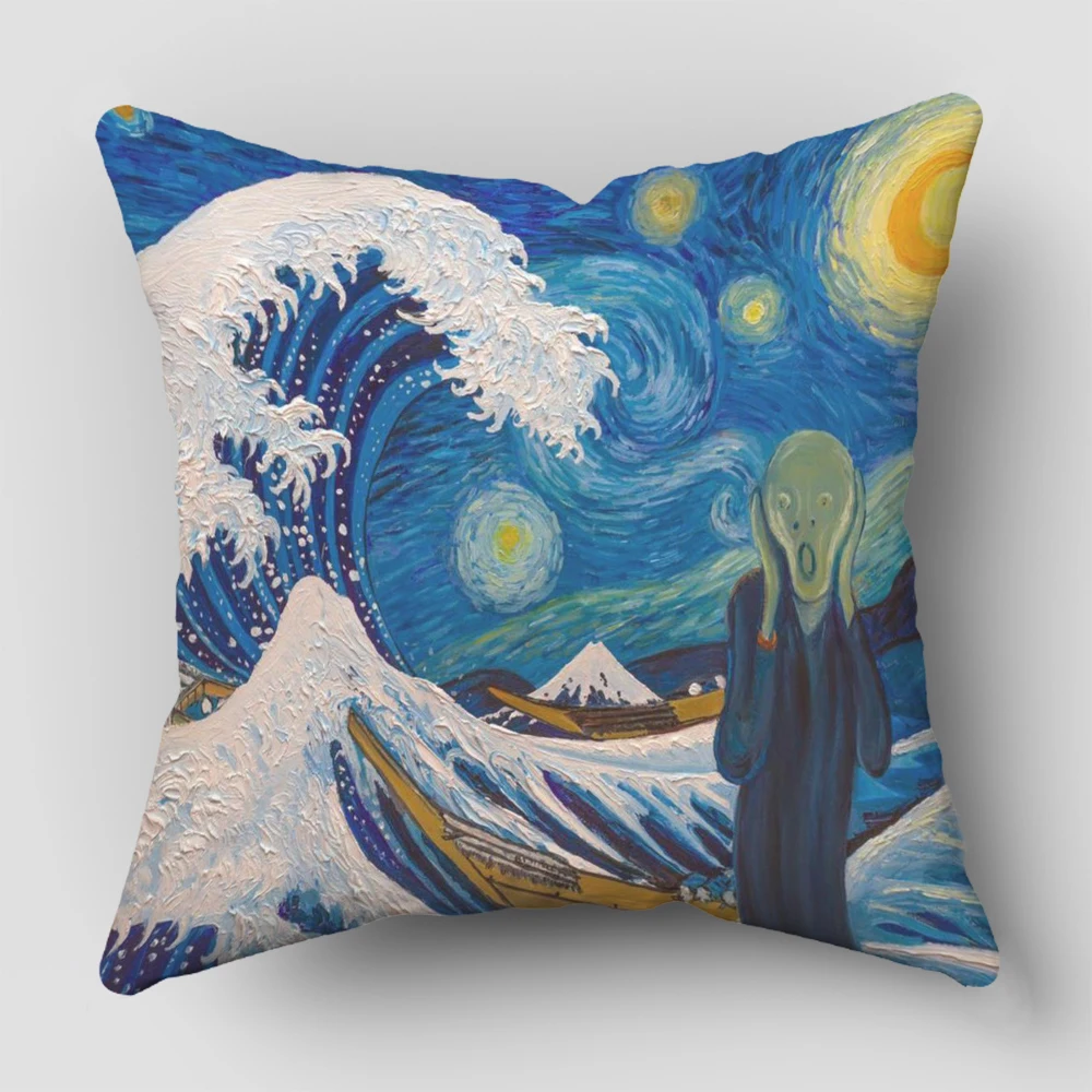 Van Gogh Oil Painting Print Collection Decorative Pattern Home Pillowcase Square Office Decor Cushion Cover Pillow Cases