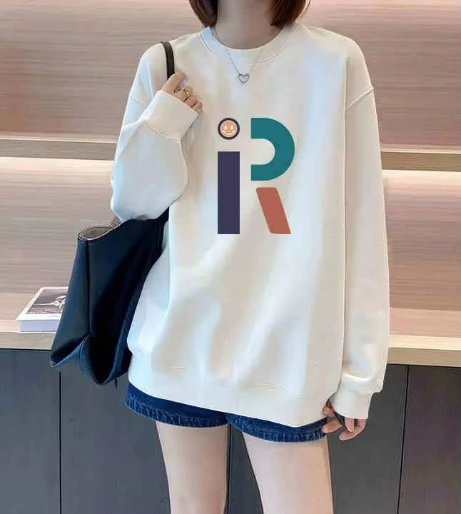

Trendy Spring and Autumn New Sweater Women's Long Sleeve Crew Neck Loose Sweater Skinny Set White Casual Jacket