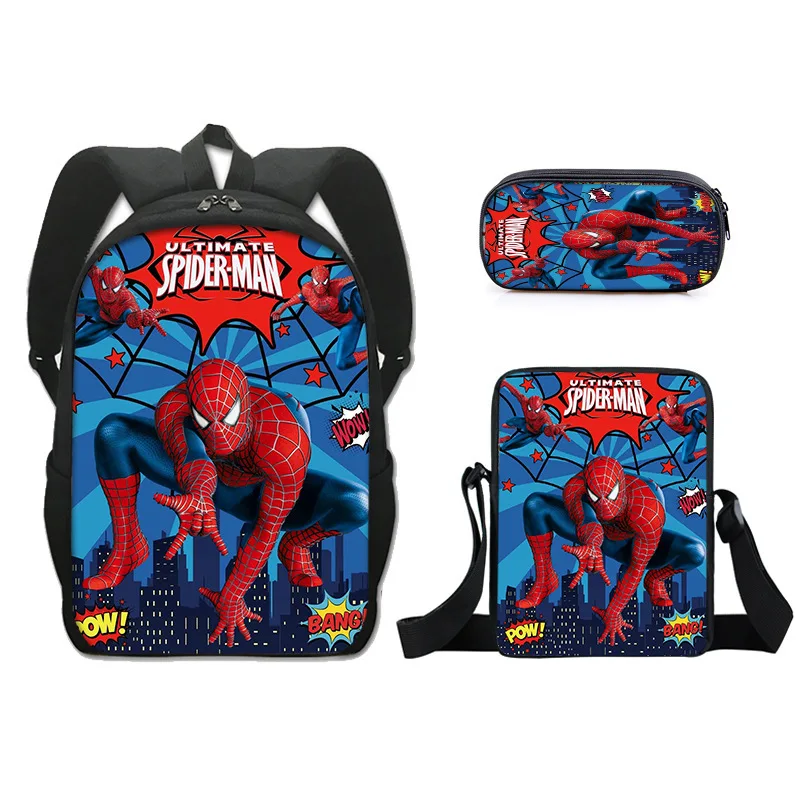 3pcs/Set 17inch New Cartoon Spiderman Primary And Secondary School Students Simple Sport Backpack Messenger Bag Pen Case Gifts