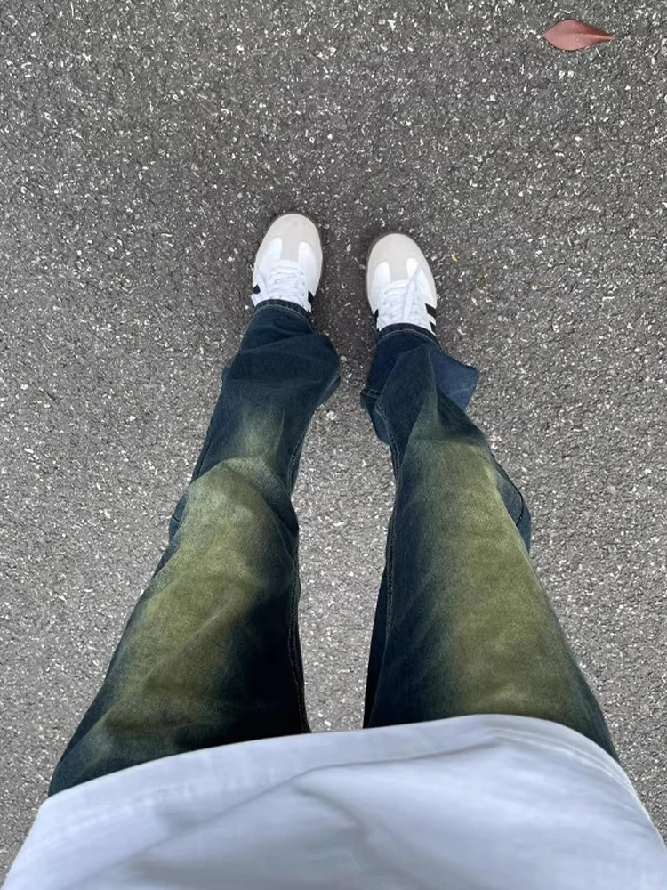 Retro American Blue Waed Jeans Men's Summer Elastic Slimming Micro Flared Pants High Street Extended Length Slimming Long T...