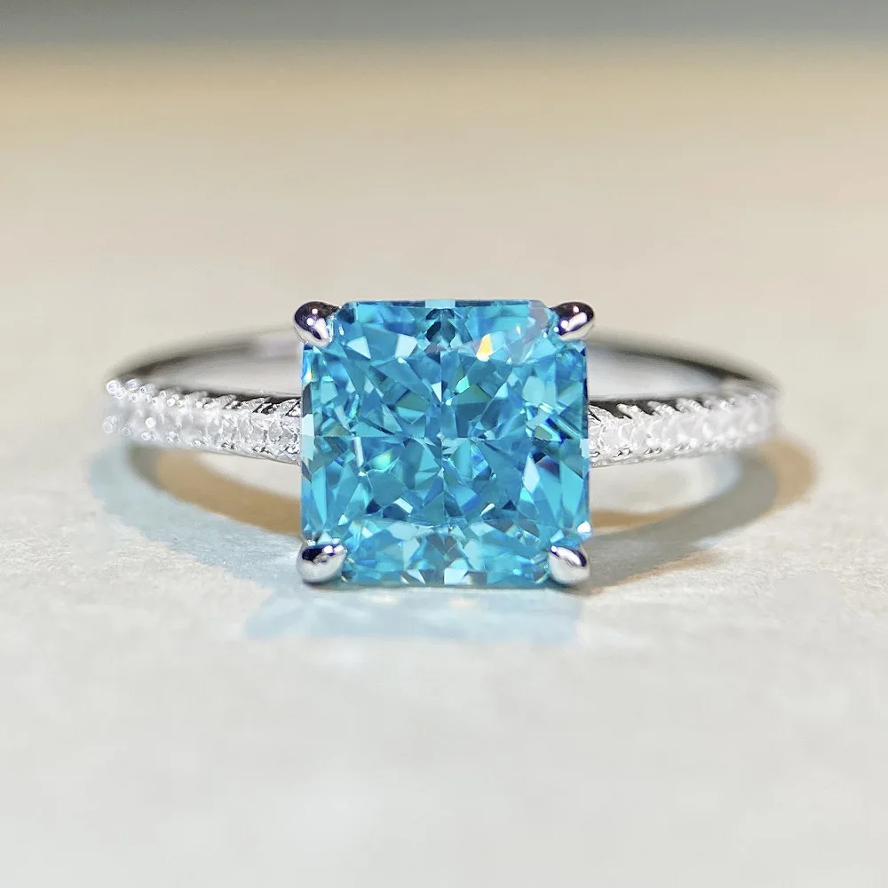 Square Natural Sky Blue Topaz 925 Sterling Silver Luxury Ring for Woman Princess Cut Colorful Gemstone Jewelry Birthday Gift