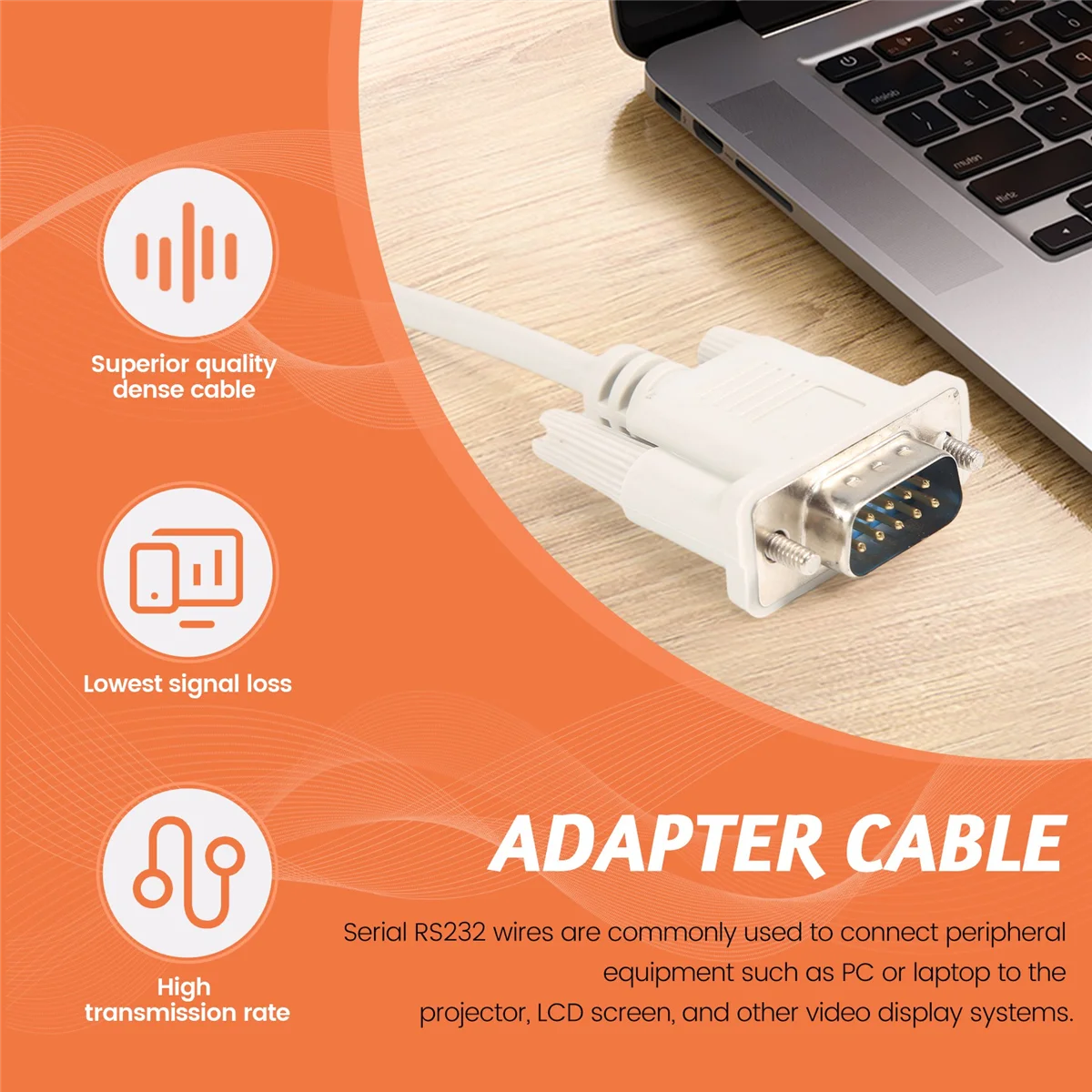 Kabel przejściowy VGA DB15 męski na RS232 DB9 Pin męski / przedłużacz graficzny wideo (biały, 1,4 m)