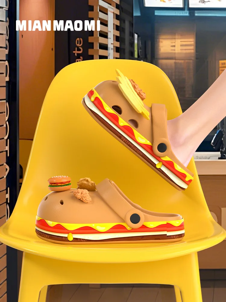 

Хлопковые летние уличные тапочки Burger Angus, женские летние уличные тапочки с вырезами, милые сандалии на каждый день, сандалии на плоском каблуке