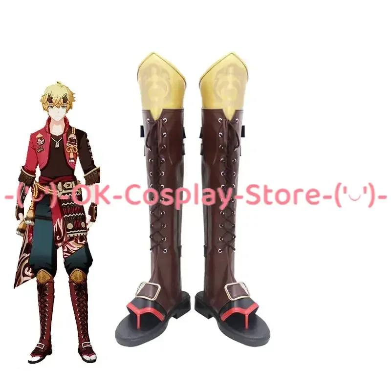 Game Genshin Impact Thoma Cosplay Shoes PU Leather Shoes Halloween Carnival Boots Cosplay Props Custom Made