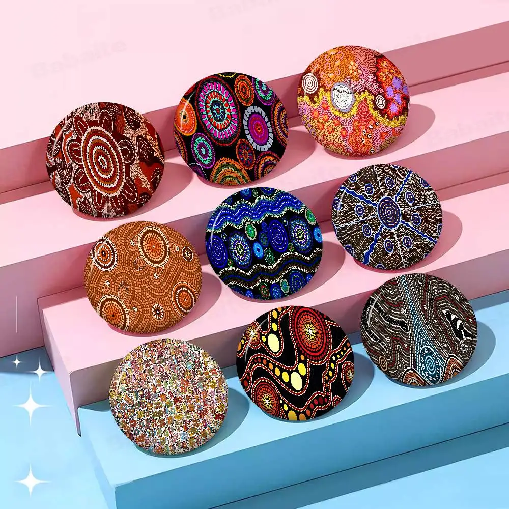 Australian Aboriginal Art Creative Pins Funny Faces Round Snap-in Brooch Badge Backpack Hat Accessories Jewelry Gifts