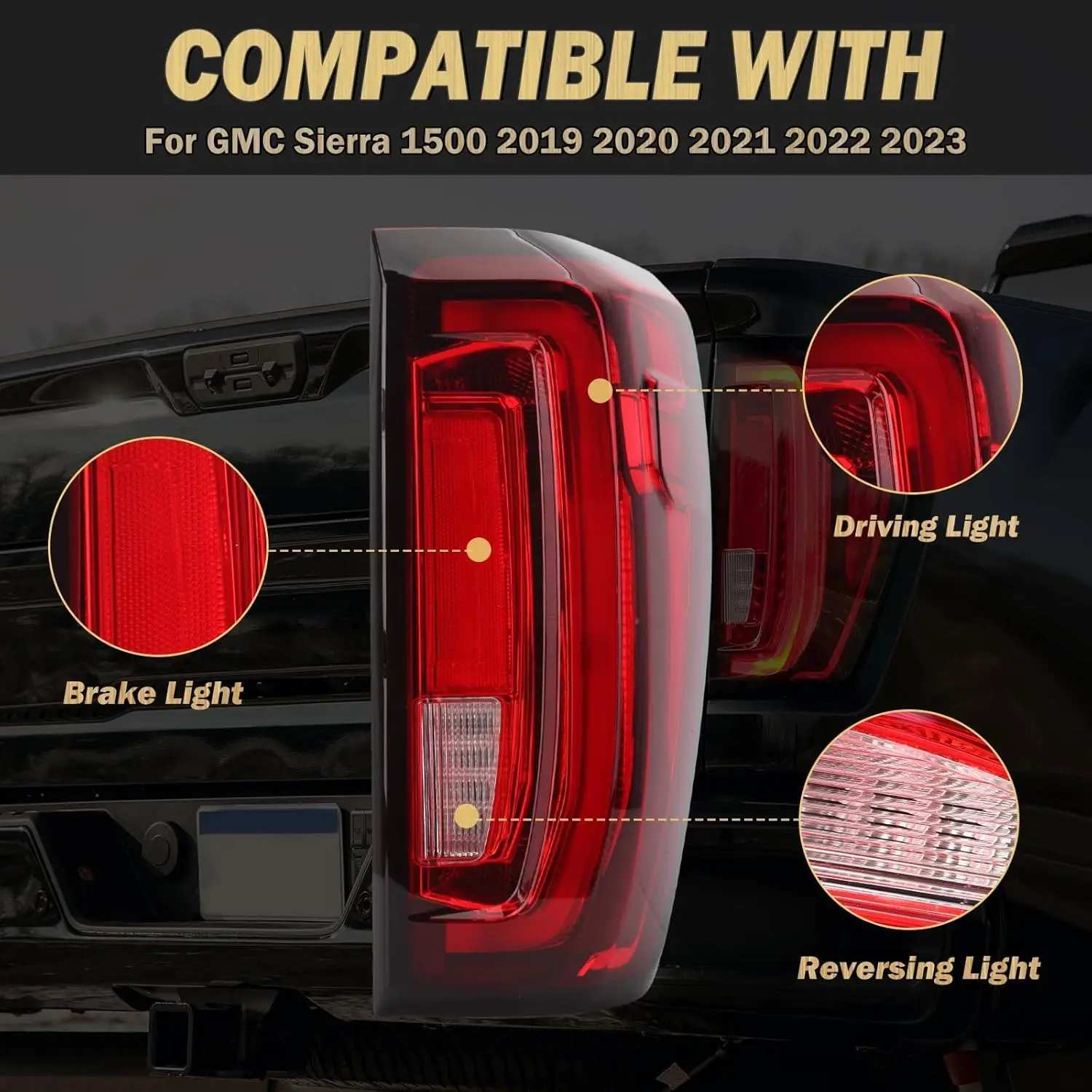 LED Tail Lights Assembly for 2019 -2021 GMC Sierra 1500/2500HD/3500HD Right Passenger Lamp 84968741 86820474