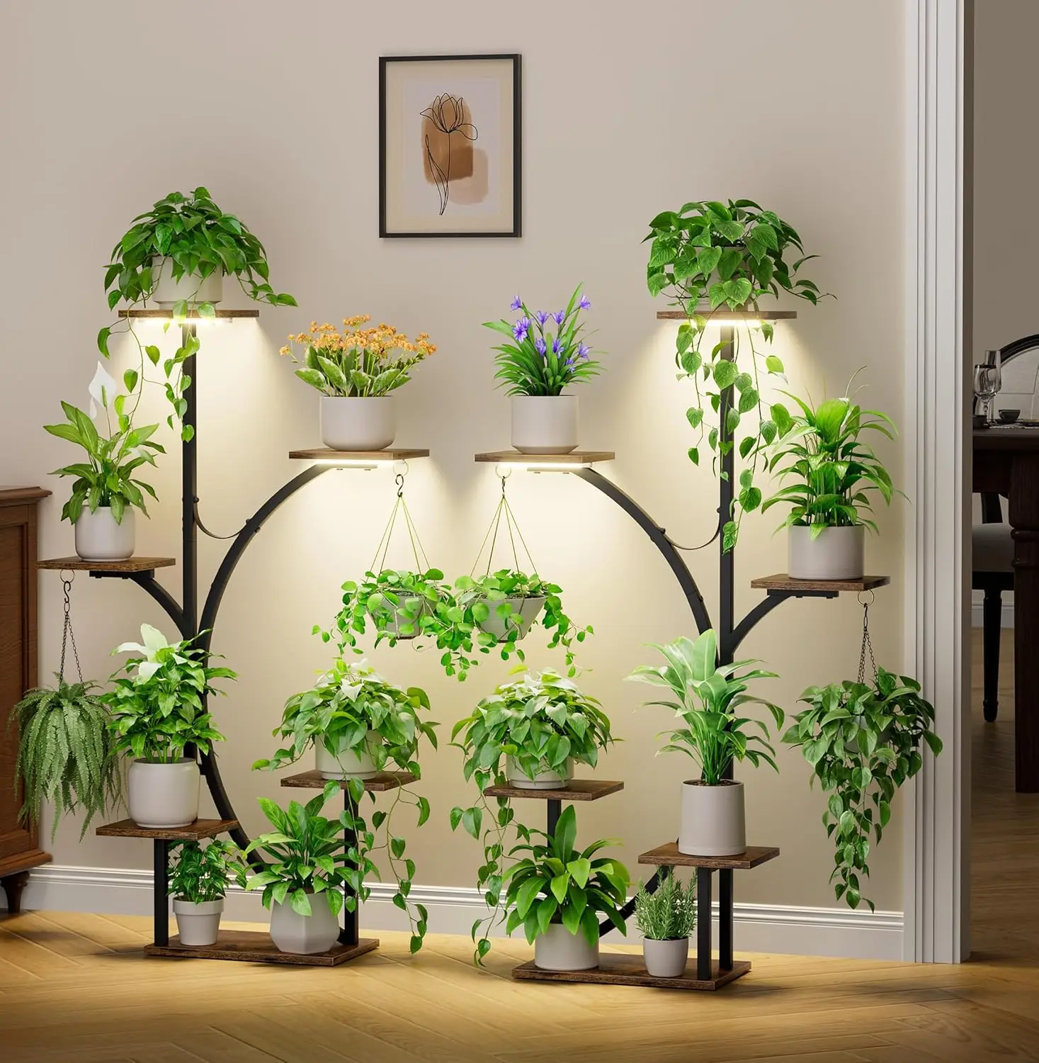 

6-Tier Corner Plant Stand with Grow Lights, Space-Saving Indoor Shelf for Multiple Plants in Living Room or Patio