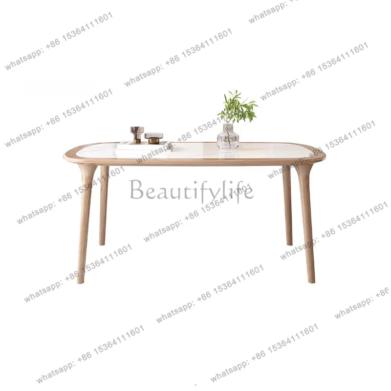 Embedded bright all-solid wood rock slab dining table Modern simple ash wood rectangular Nordic dining table