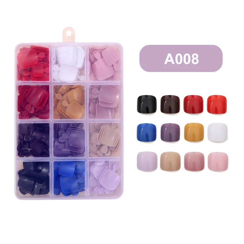 288枚入り 無地 プレスオン フットネイル スクエアヘッド 付け爪 ウェアラブル 取り外し可能 12色 フェイクフットネイルチップ マニキュアセット