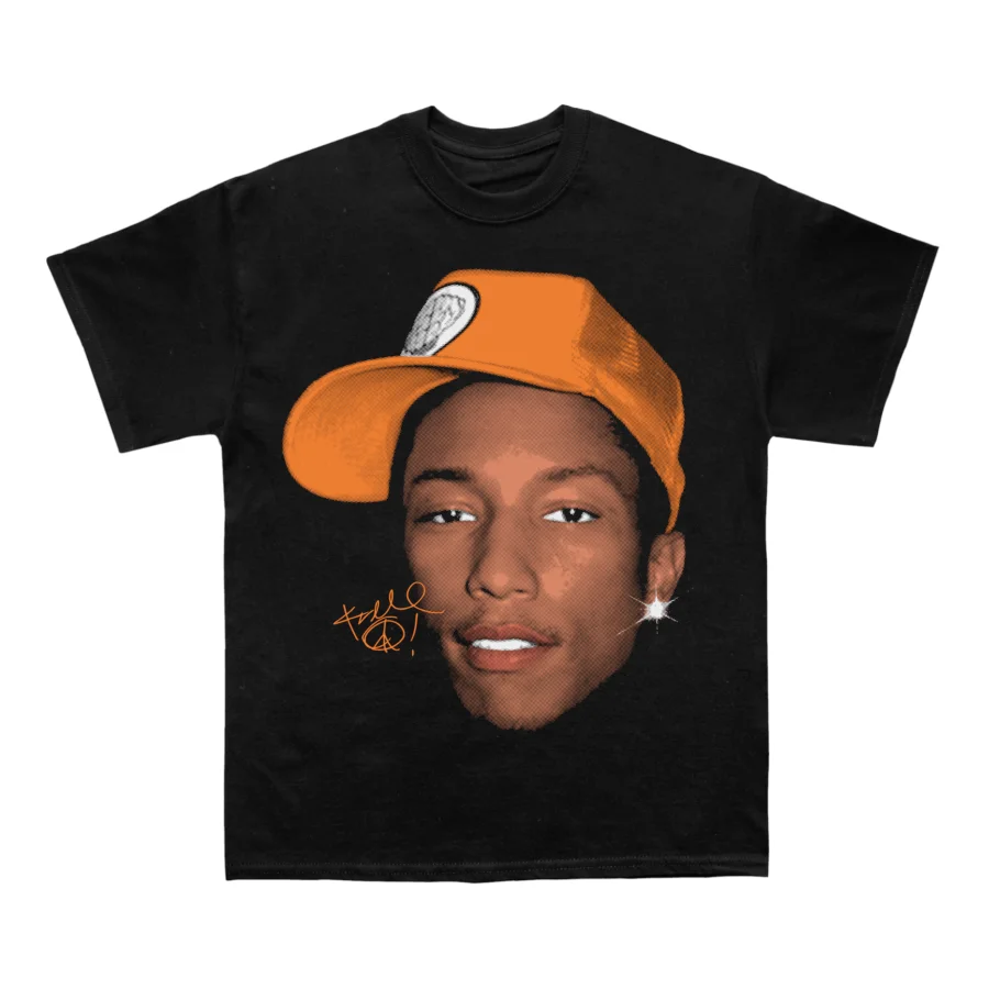 Camiseta de algodón para hombre de Pharrell Williams, camiseta negra Vintage de estilo Hip Hop