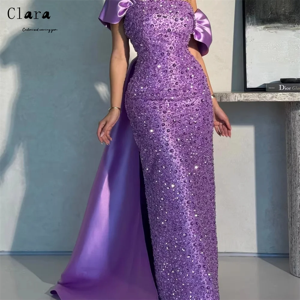 클라라 맞춤형 피쉬테일 오프숄더 반짝이는 라인스톤 여성 이브닝 드레스 럭셔리 2025 이브닝 드레스 웨딩 파티 드레스 여성용