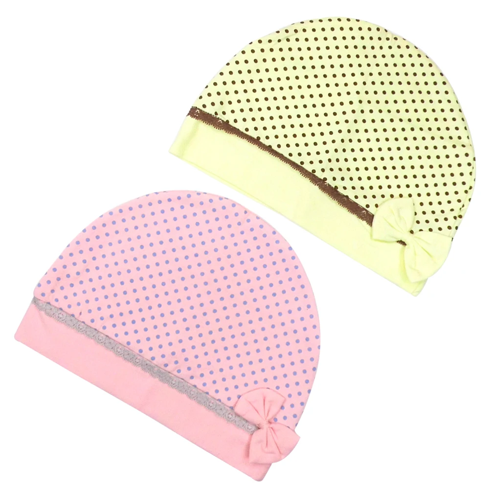 

2PCS Dots Bow Maternity Hat Soft Cotton Women Turban Cap Hair Loss Sleep Bonnets Ladies Headwear Beanies