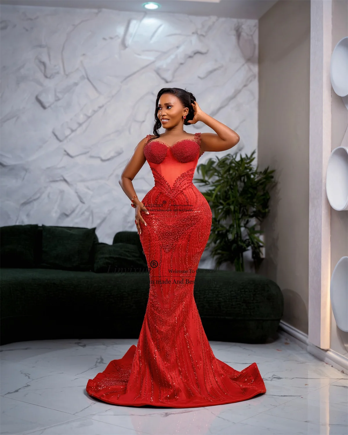 

Sparkly Crystals Diamond Mermaid Prom Dress Customized African Dubai Robes De Soire With Remove Train Wedding Evening Party Gown