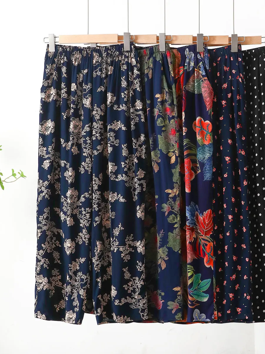 

Loose Fit Cotton Silk Straight Leg Pants for Women ly Comfortable Casual Floral Print Artificial Cotton Long Trousers