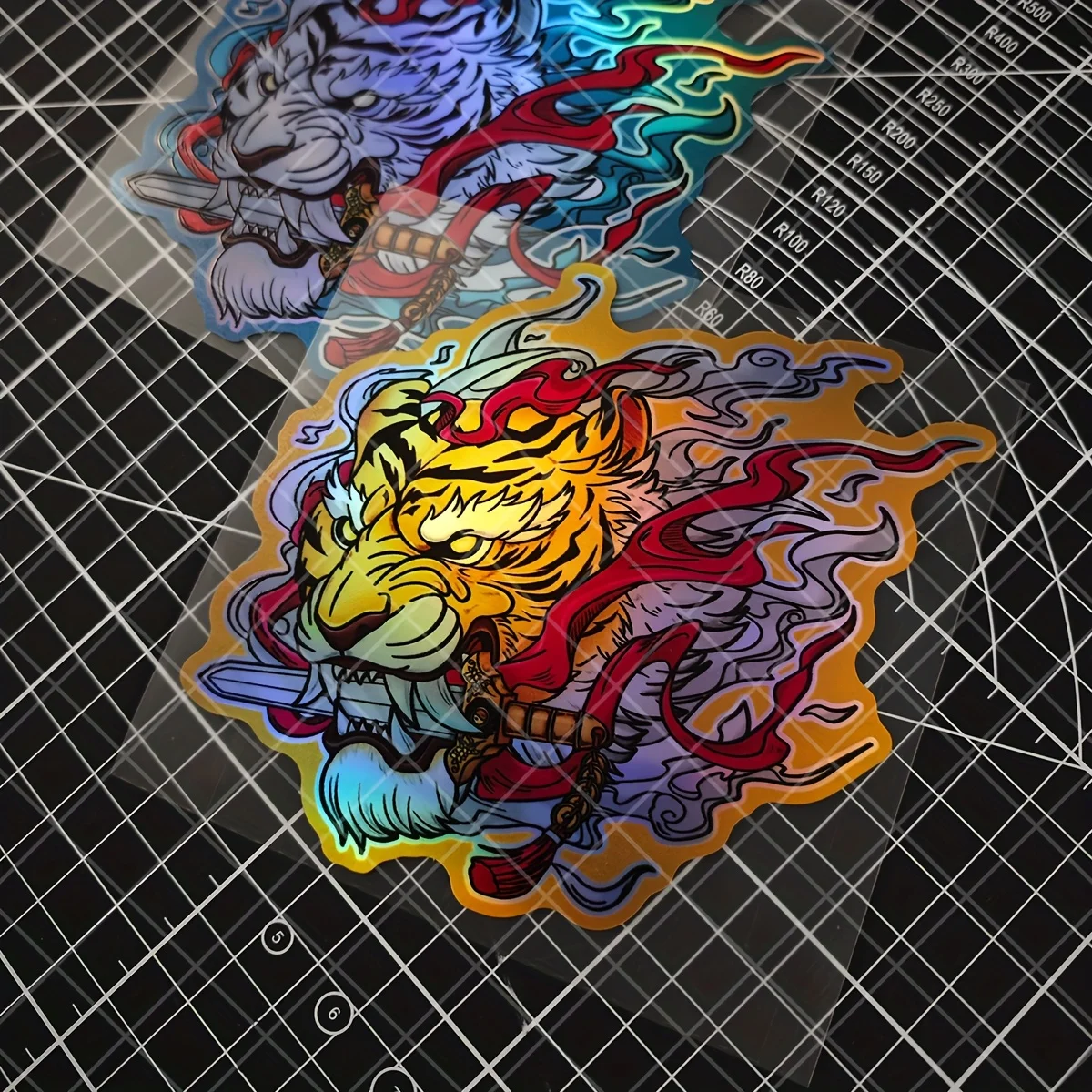 2D Flat Anime Tiger Head JDM Sticker, Laser Waterproof Sun-Proof Decal for Motorcycles, E-Bikes & Car Windows