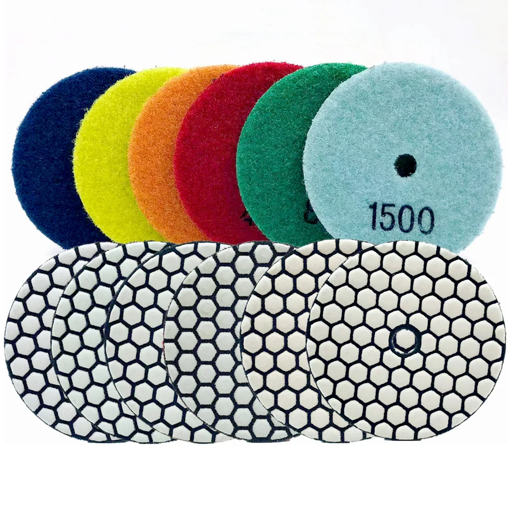 4inch 100mm 1/3/6/7Pcs Dry Polishing Pad Sharp Type Flexible Diamond Polishing Pad For Granite Marble Stone Sanding Disc