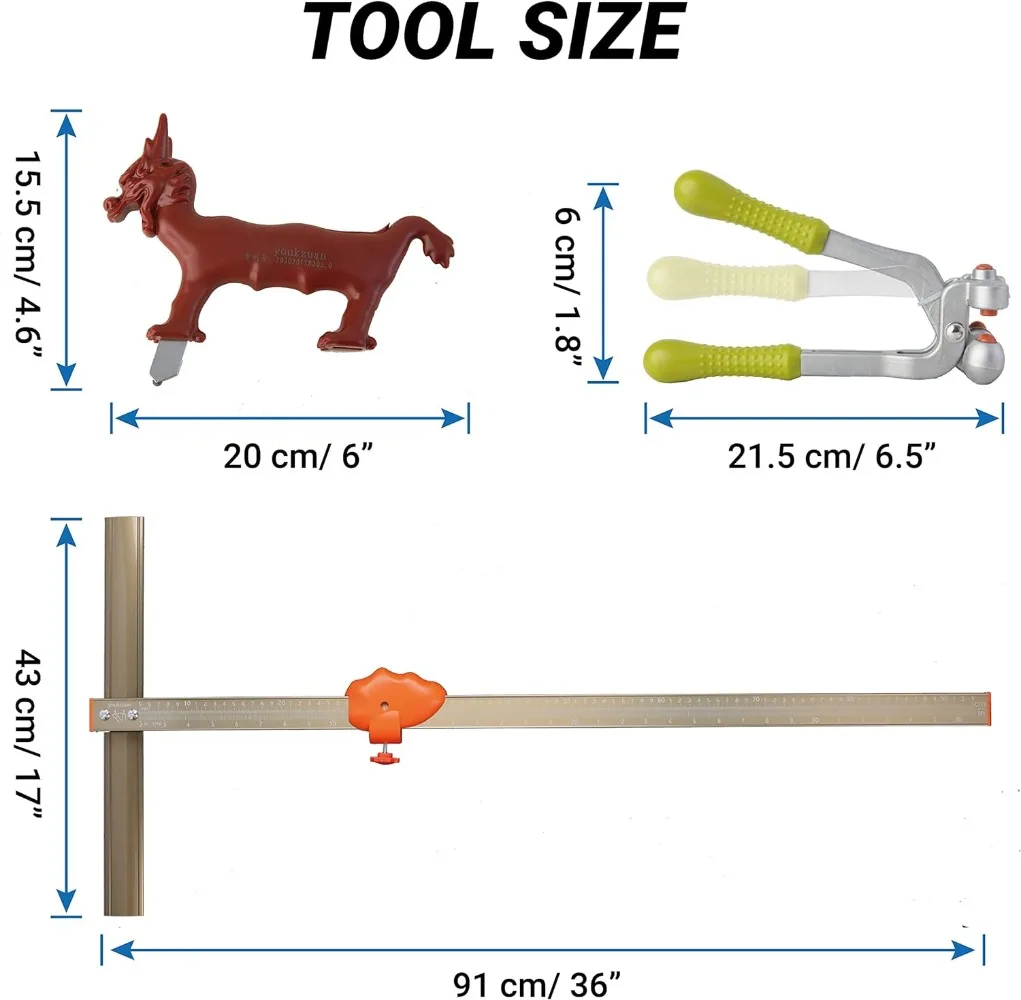 Professional Porcelain Ceramic Manual Tile Cutter,Glass Cutter Tool Kit with Large Tile Cutter,Tile Pliers,Shaped Glass Cutter,