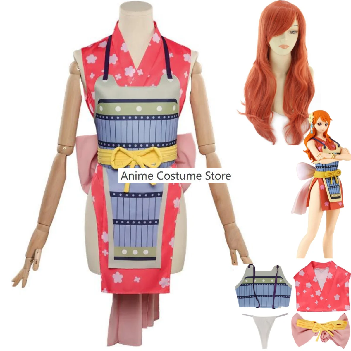 Anime Nami Costume Cosplay Wano Kuni Country Japanese Armor Kimono Combat Uniform parrucca donna Sexy Halloween Christmas Suit